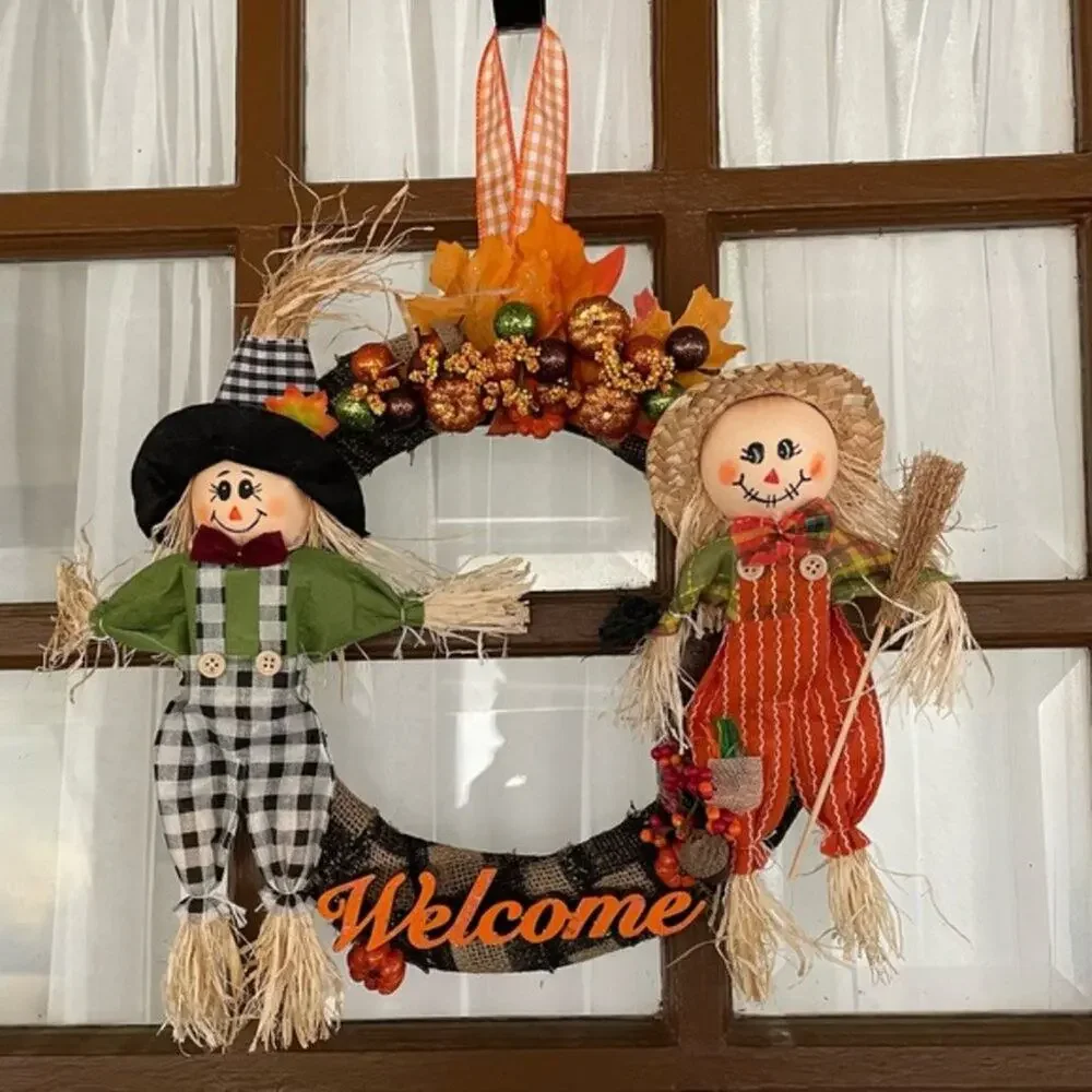 Fall Harvest Scarecrow Welcome Wreath 15